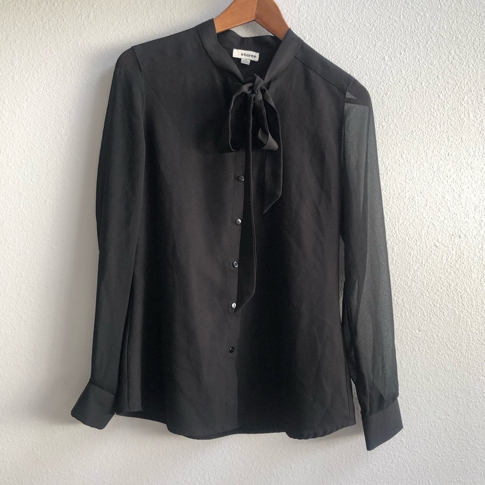 Storee Black Sheer Long Sleeves Button-Up Blouse Small